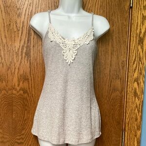 Women's Gray Lace Trim Camisole Tank Top